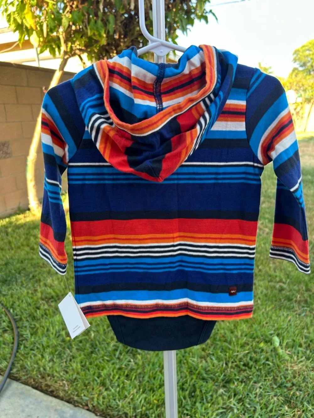 Tea Collection Navy, Blue & Orange Striped Hooded Baby Bodysuit
